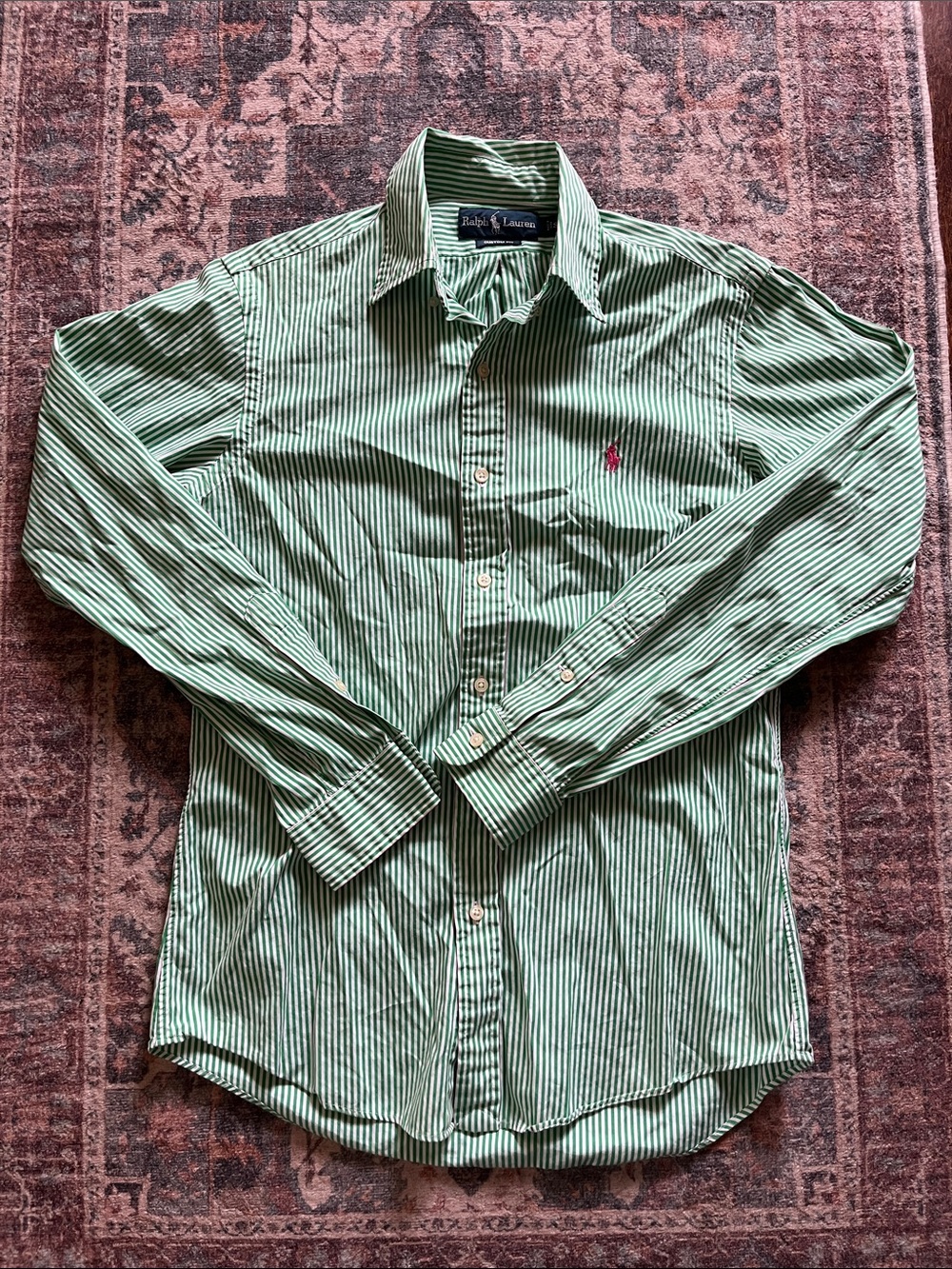 Polo by Ralph Lauren Green & White Striped Button-Down Shirt